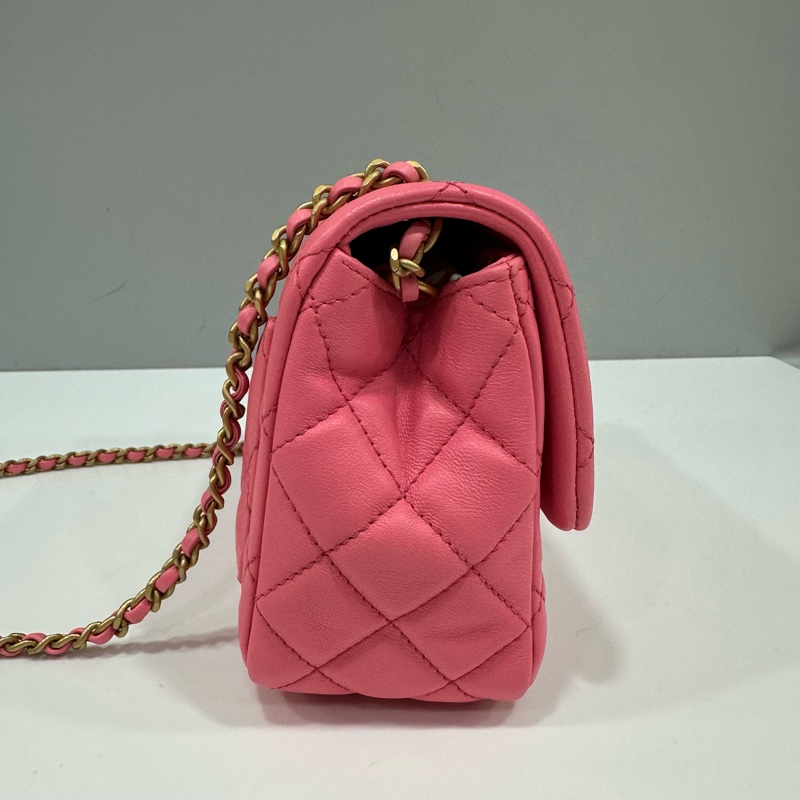 Chanel As1786 桃粉色羊皮金球方胖子 mini coco 17-3