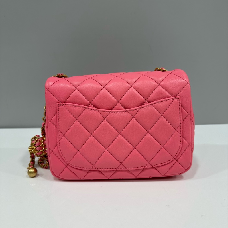 Chanel As1786 桃粉色羊皮金球方胖子 mini coco 17-4