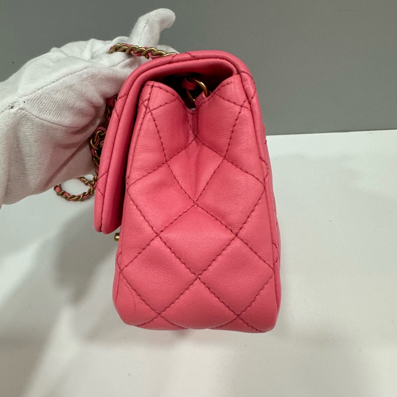 Chanel As1786 桃粉色羊皮金球方胖子 mini coco 17-5