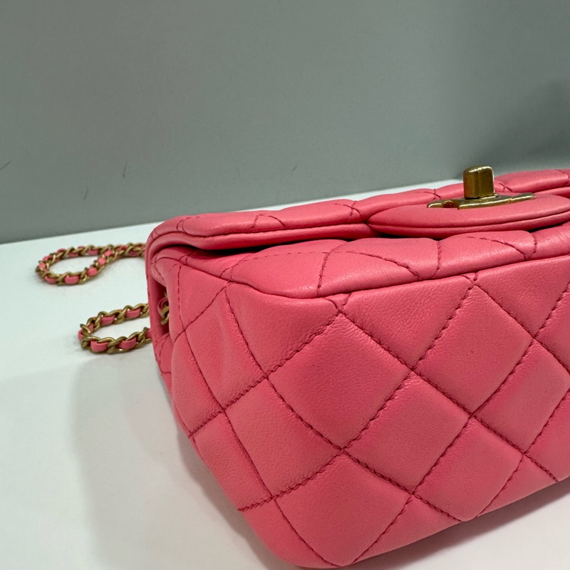 Chanel As1786 桃粉色羊皮金球方胖子 mini coco 17-7