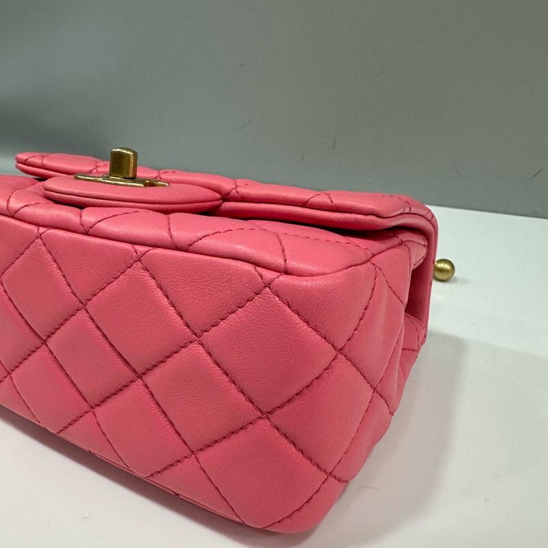 Chanel As1786 桃粉色羊皮金球方胖子 mini coco 17-8