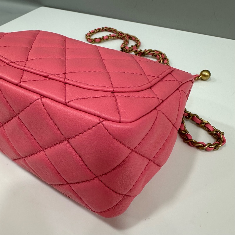 Chanel As1786 桃粉色羊皮金球方胖子 mini coco 17-9
