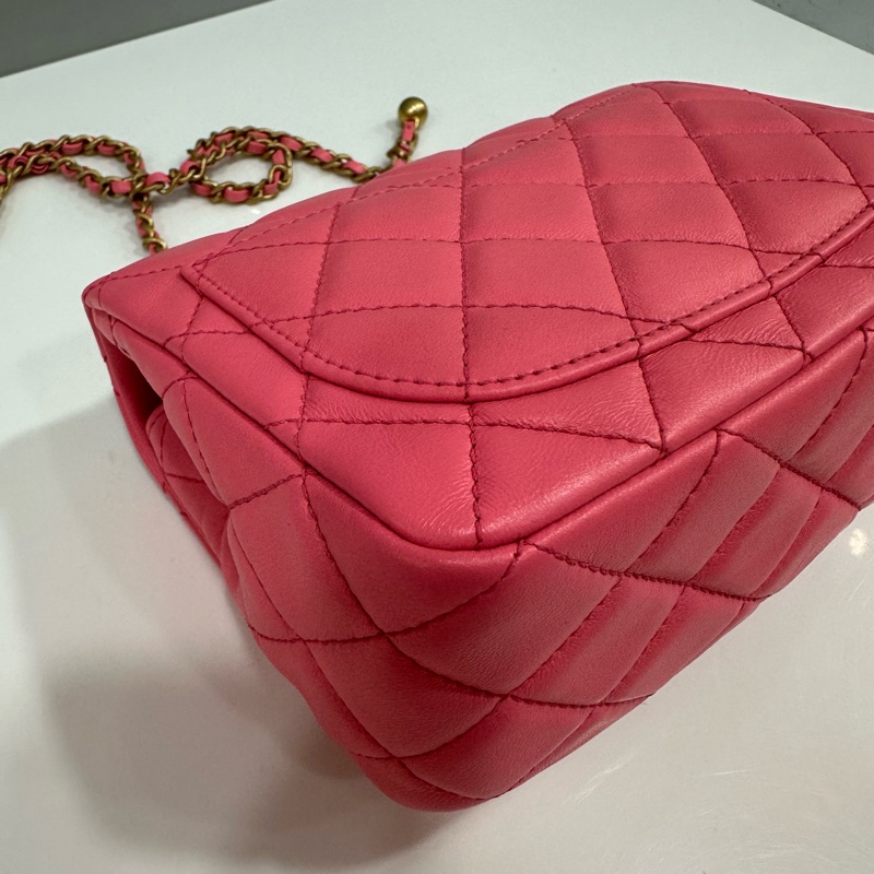 Chanel As1786 桃粉色羊皮金球方胖子 mini coco 17-10