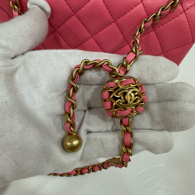 Chanel As1786 桃粉色羊皮金球方胖子 mini coco 17-11