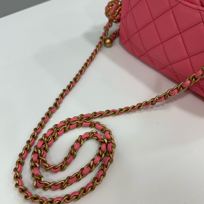 Chanel As1786 桃粉色羊皮金球方胖子 mini coco 17-14