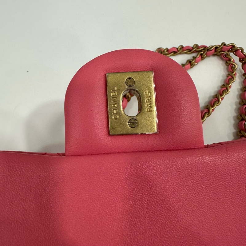 Chanel As1786 桃粉色羊皮金球方胖子 mini coco 17-17