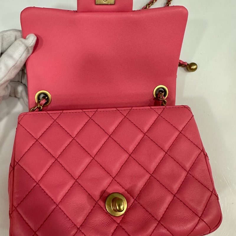 Chanel As1786 桃粉色羊皮金球方胖子 mini coco 17-18