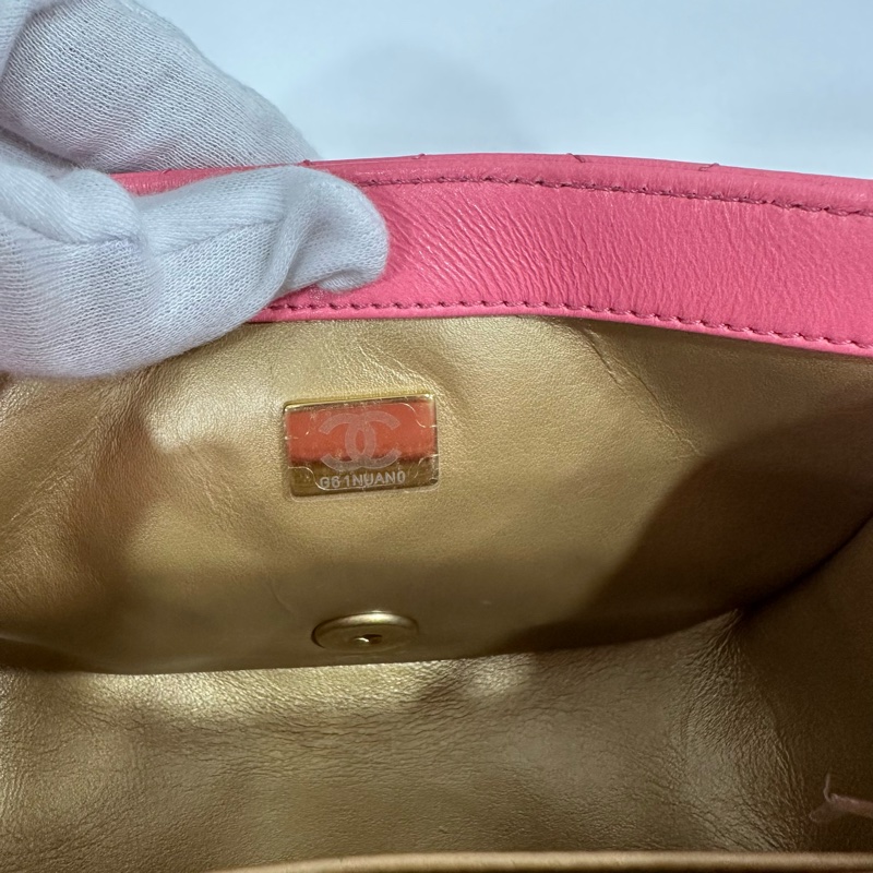 Chanel As1786 桃粉色羊皮金球方胖子 mini coco 17-22