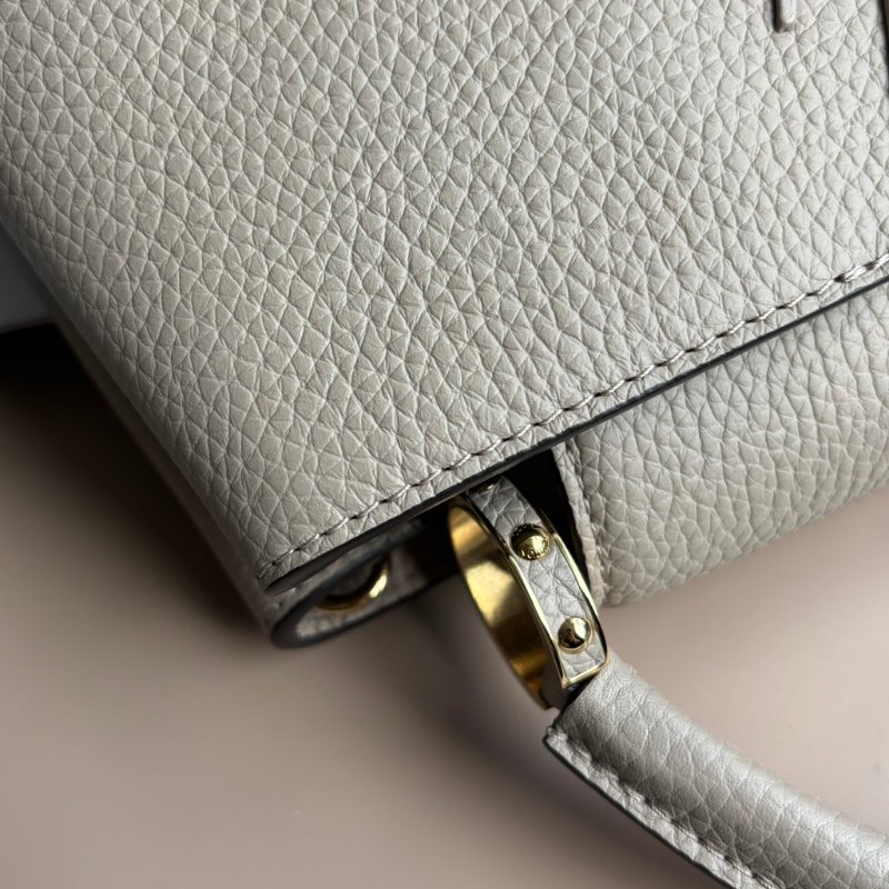 ::LOUIS VUITTON:: LV M94634 Capucines BB斑鳩灰色皮革金LOGO手提兩用包 肩背包-20