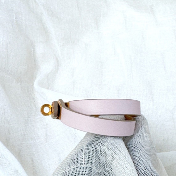 Hermes Kelly 淡粉色金扣雙圈手鍊-1