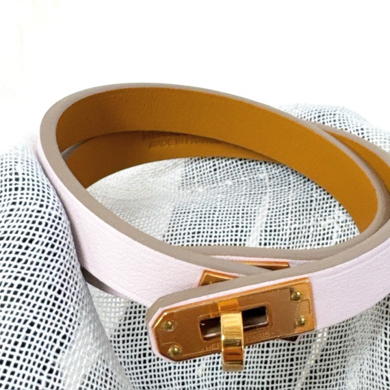 Hermes Kelly 淡粉色金扣雙圈手鍊-8