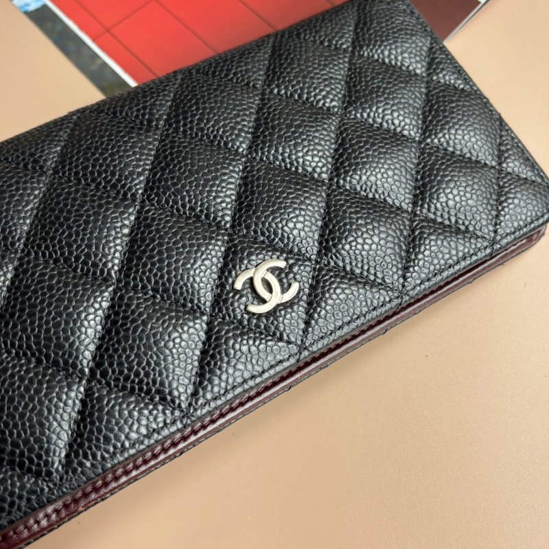 ::CHANEL:: 黑色荔枝皮革 銀雙C 對開多卡長夾-2
