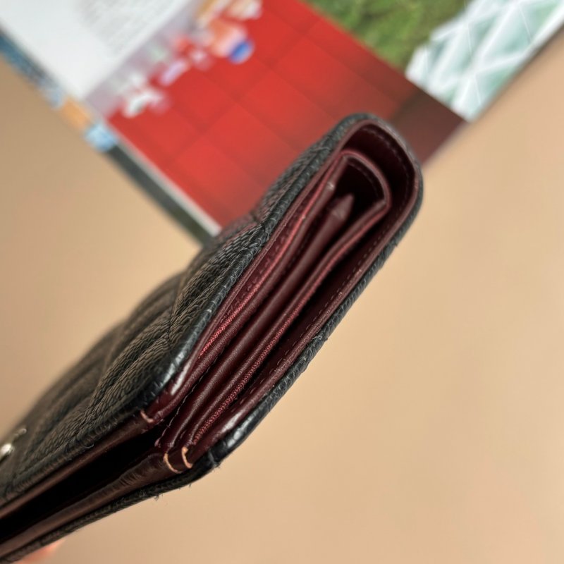 ::CHANEL:: 黑色荔枝皮革 銀雙C 對開多卡長夾-4