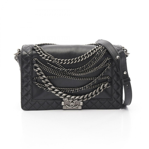 CHANEL Boy chanel 單肩包 皮革 黑色 二手 女款 CC Coco