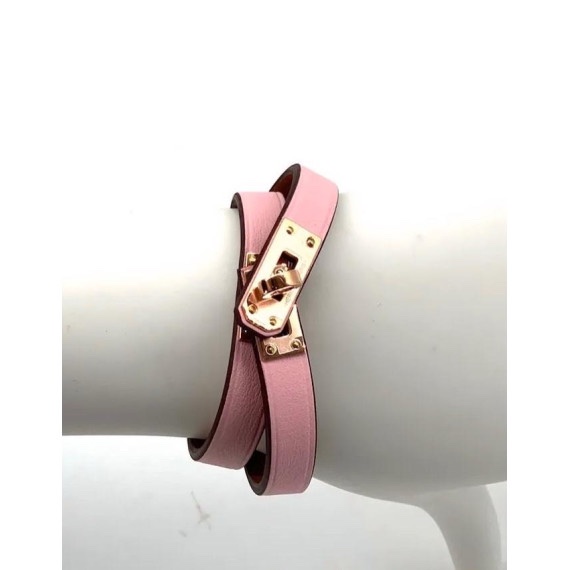 Hermes Kelly 粉色雙圈玫瑰金扣手鍊-1