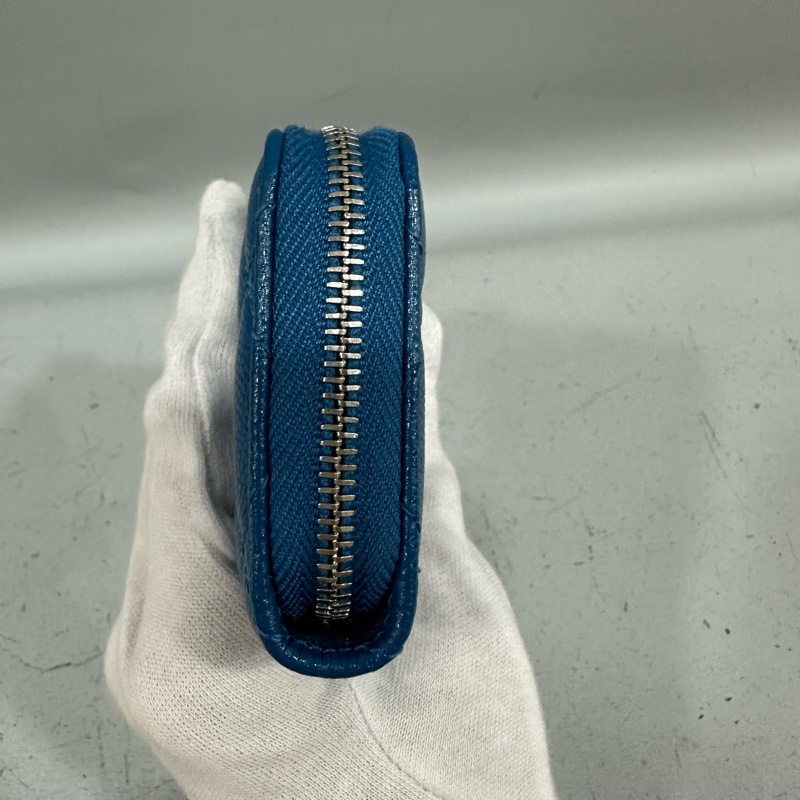 chanel Ap1940 vip限定 藍色荔枝皮銀釦 絲巾 零錢包-3