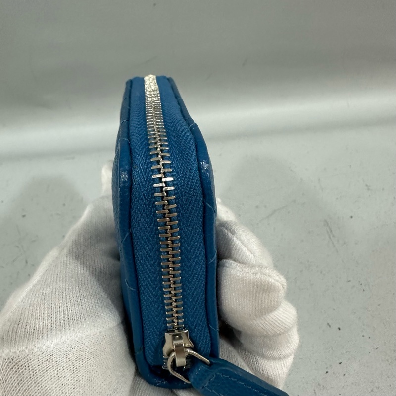chanel Ap1940 vip限定 藍色荔枝皮銀釦 絲巾 零錢包-5