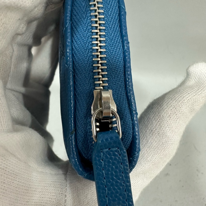 chanel Ap1940 vip限定 藍色荔枝皮銀釦 絲巾 零錢包-8