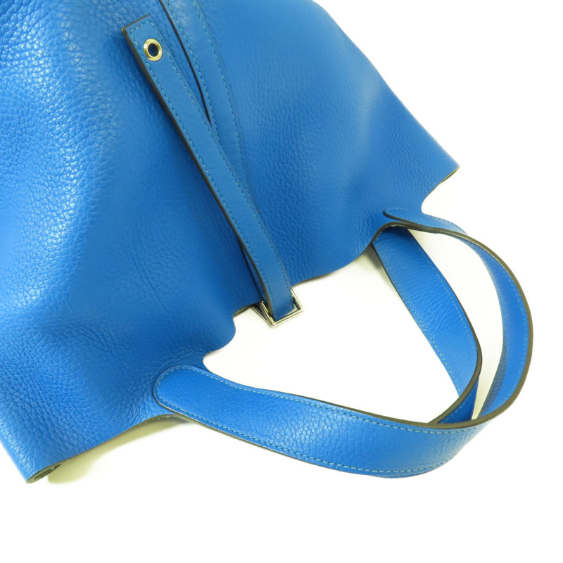 HERMES Clemence皮革Picotin MM銀扣手挽袋Bleu Hydra-15