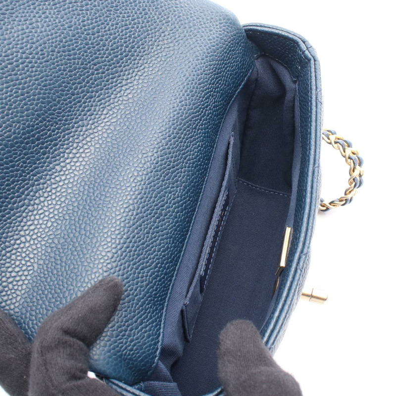 CHANEL 菱格紋鏈條單肩斜背包 AS2528 皮革海軍藍二手 GHW CC-2