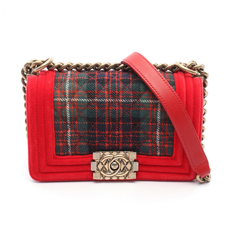 CHANEL Boy Chanel 小號單肩包 A67085 帆布 紅色 綠色 二手 女款-0