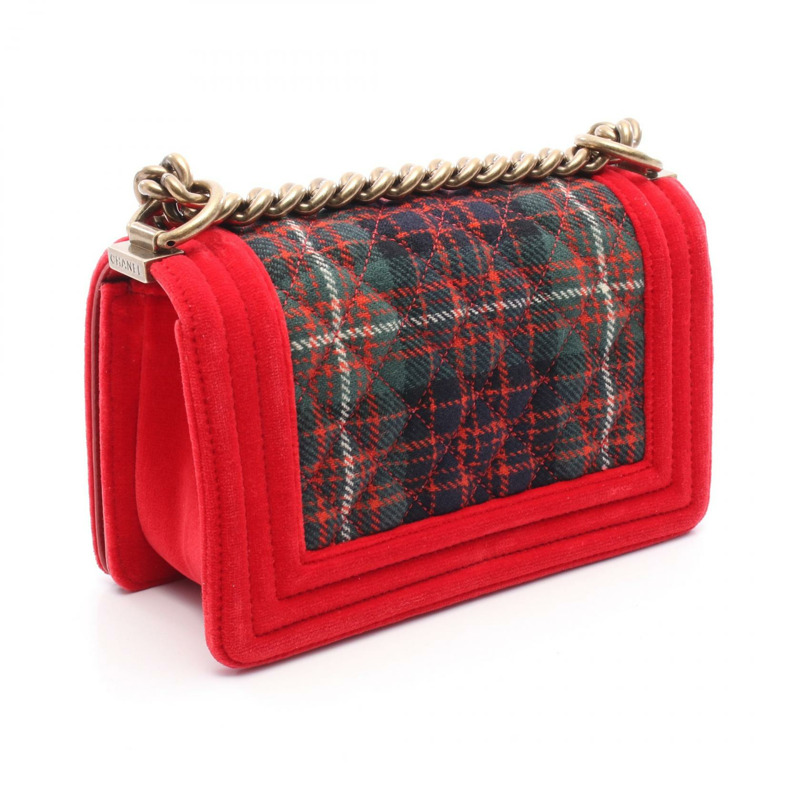 CHANEL Boy Chanel 小號單肩包 A67085 帆布 紅色 綠色 二手 女款-1