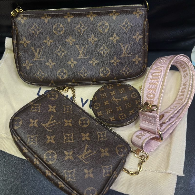 Lv 粉色背帶五合一麻將包斜背包-6