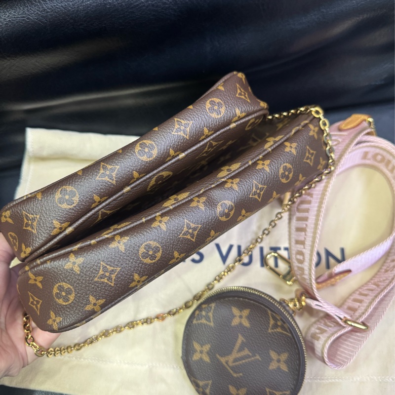 Lv 粉色背帶五合一麻將包斜背包-7