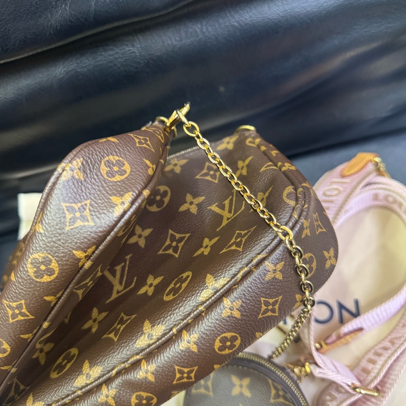 Lv 粉色背帶五合一麻將包斜背包-9