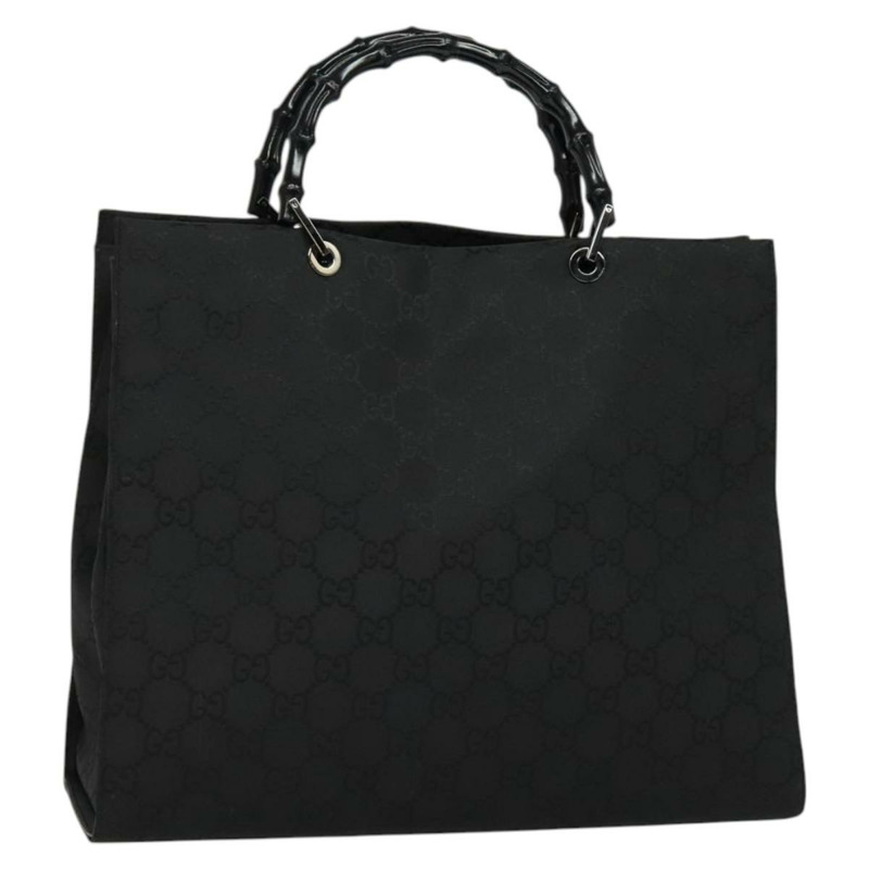 【日本直送】GUCCI 竹節 GG 帆布手提包 尼龍 黑色 銀色 正品 124205-0