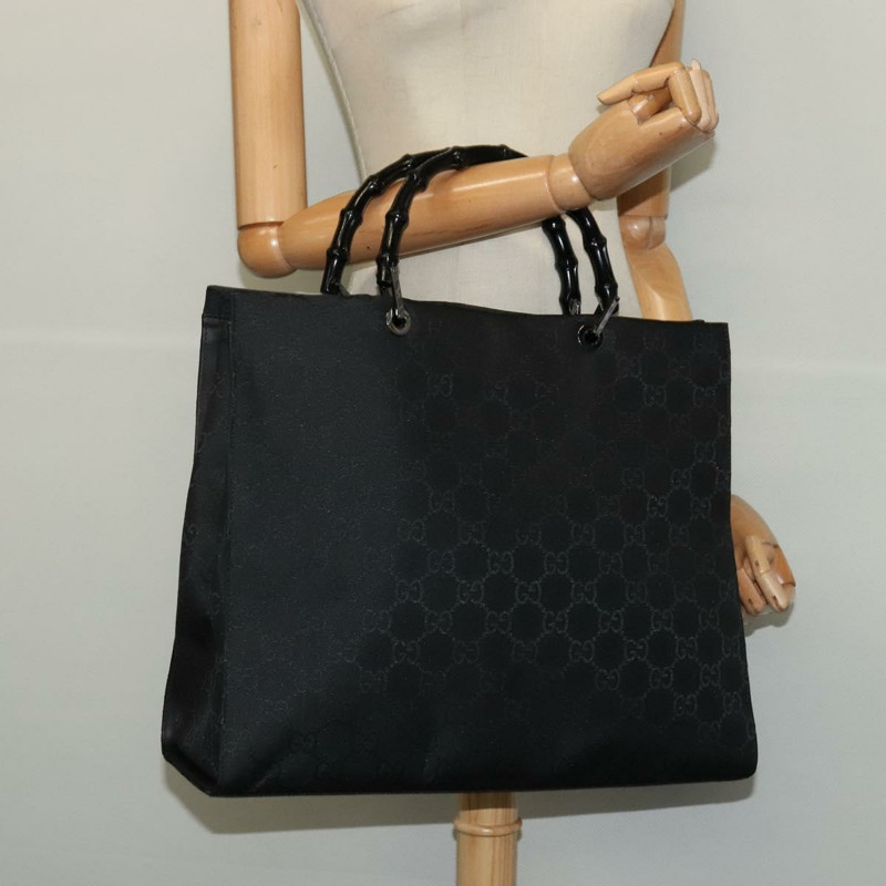 【日本直送】GUCCI 竹節 GG 帆布手提包 尼龍 黑色 銀色 正品 124205-23