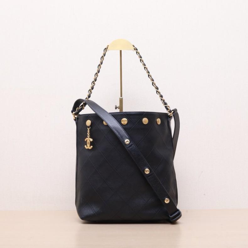 CHANEL(香奈兒) 25P 雙C 水桶包 黑色 晶片開 金扣-0