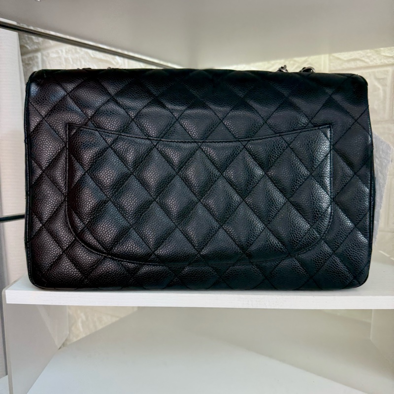 Chanel 魚子醬黑銀雙c扣鏈條包cf單蓋-1