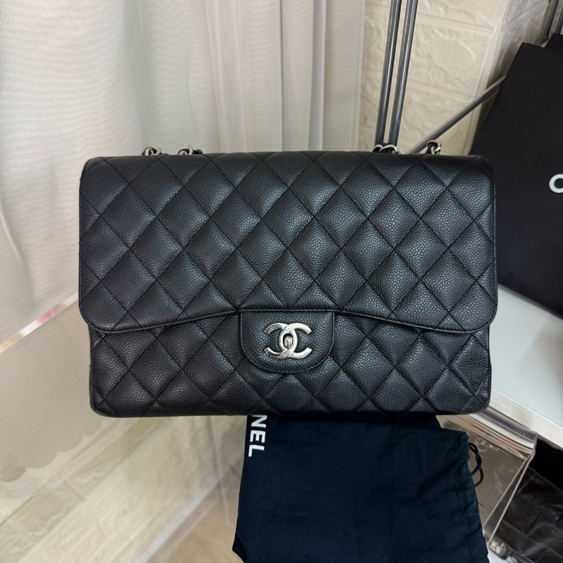 Chanel 魚子醬黑銀雙c扣鏈條包cf單蓋-2