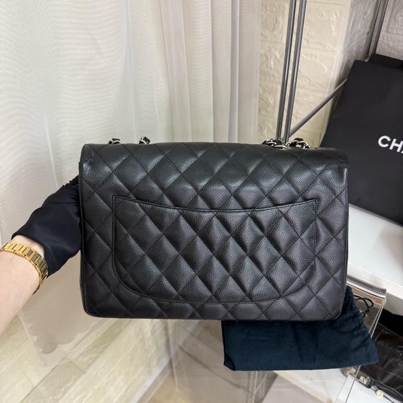 Chanel 魚子醬黑銀雙c扣鏈條包cf單蓋-3