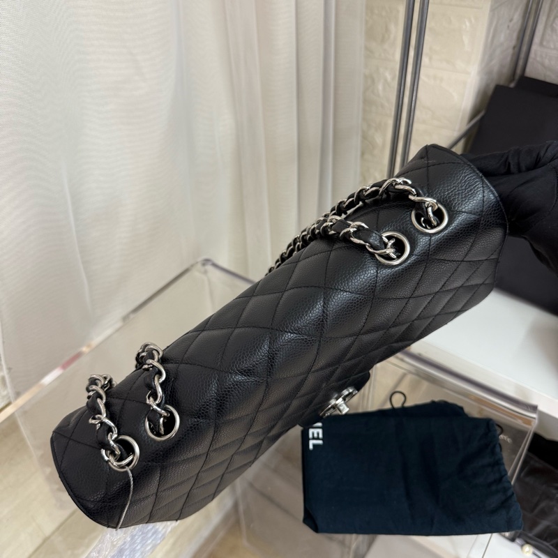 Chanel 魚子醬黑銀雙c扣鏈條包cf單蓋-4