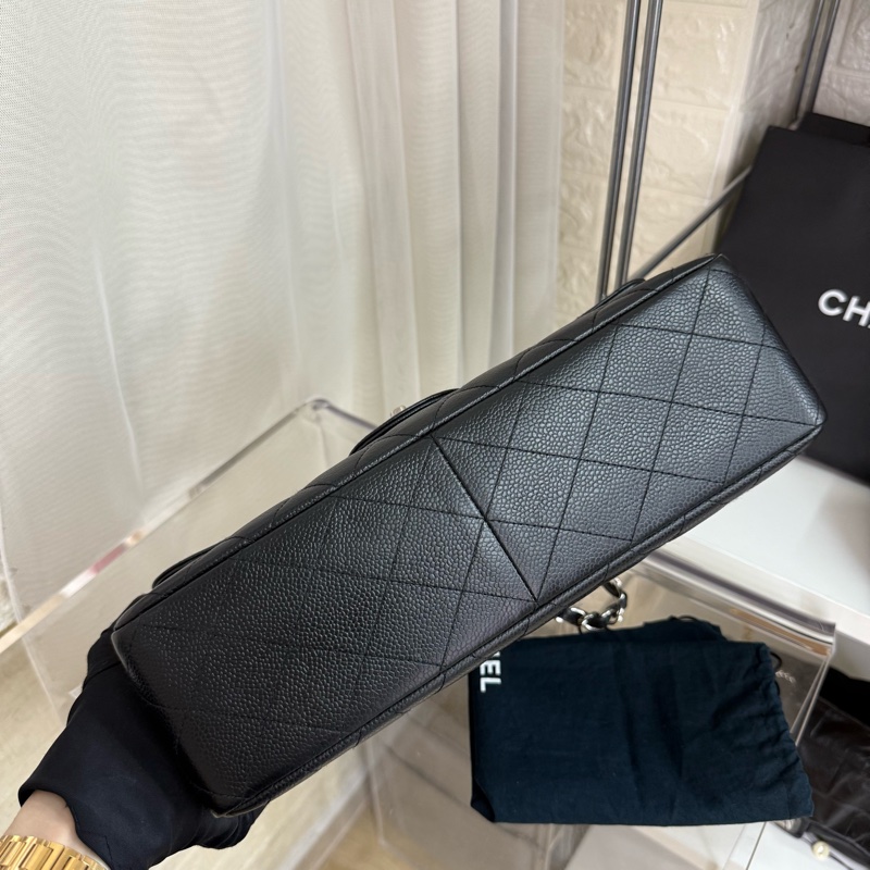Chanel 魚子醬黑銀雙c扣鏈條包cf單蓋-5