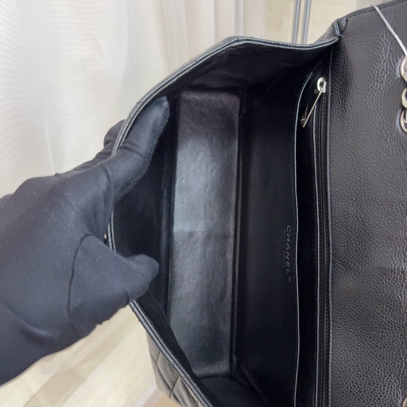 Chanel 魚子醬黑銀雙c扣鏈條包cf單蓋-6