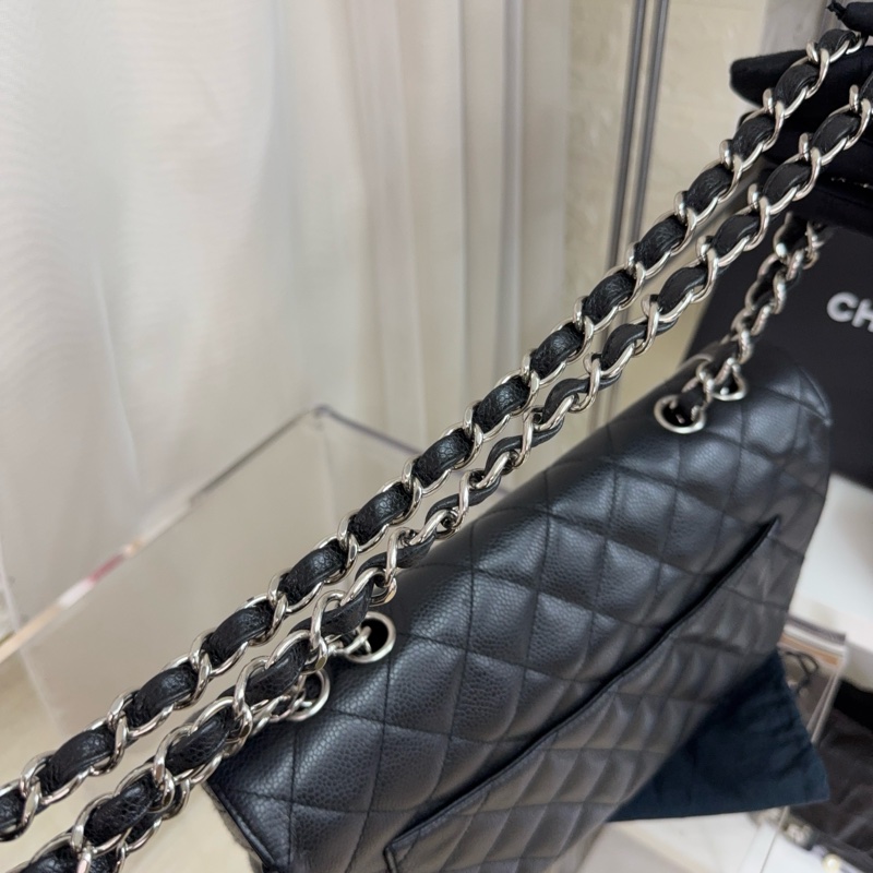 Chanel 魚子醬黑銀雙c扣鏈條包cf單蓋-9