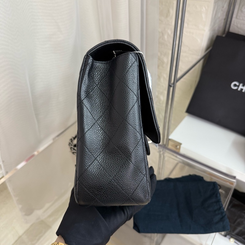 Chanel 魚子醬黑銀雙c扣鏈條包cf單蓋-11