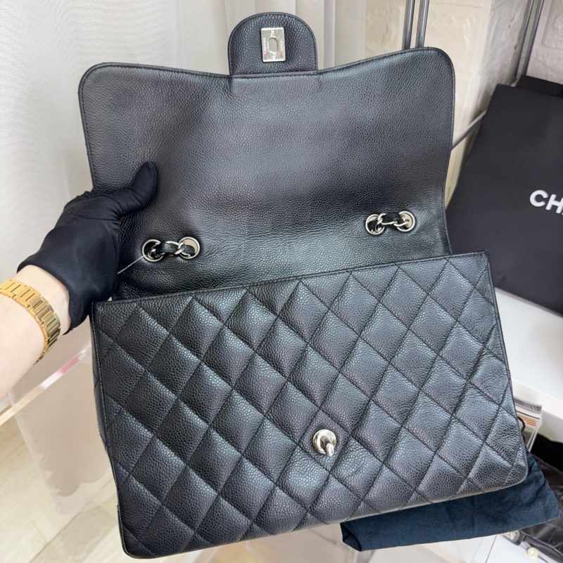 Chanel 魚子醬黑銀雙c扣鏈條包cf單蓋-12