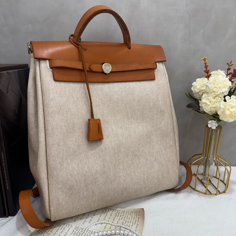Hermès 帆布焦糖雙肩包-1