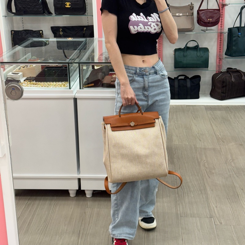 Hermès 帆布焦糖雙肩包-3