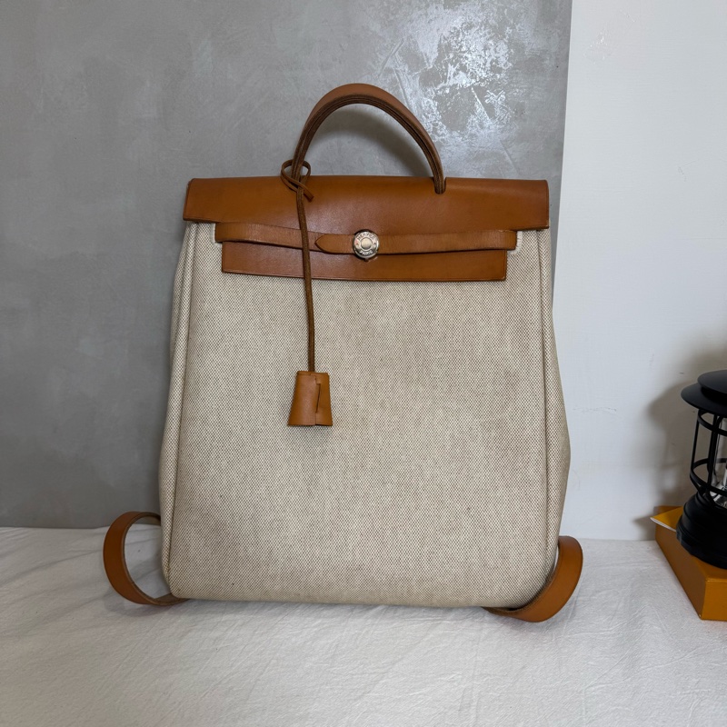 Hermès 帆布焦糖雙肩包-5