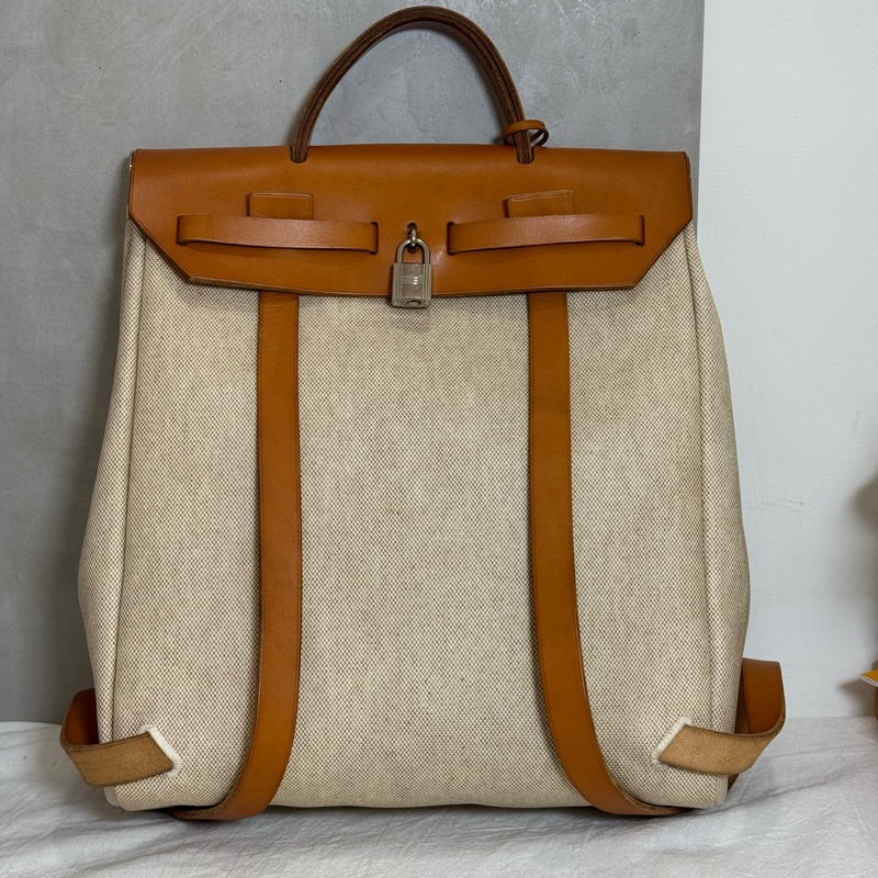 Hermès 帆布焦糖雙肩包-8
