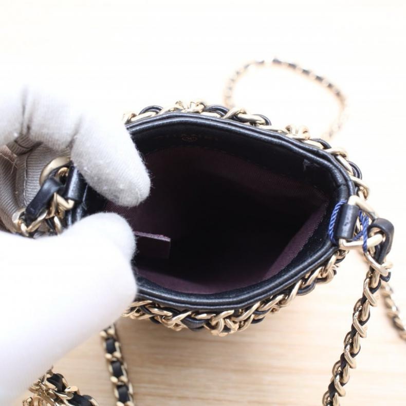 CHANEL(香奈兒) Cruise 皮穿鏈網格 手機包 豎版 10.5cm 30開 淺金扣-4