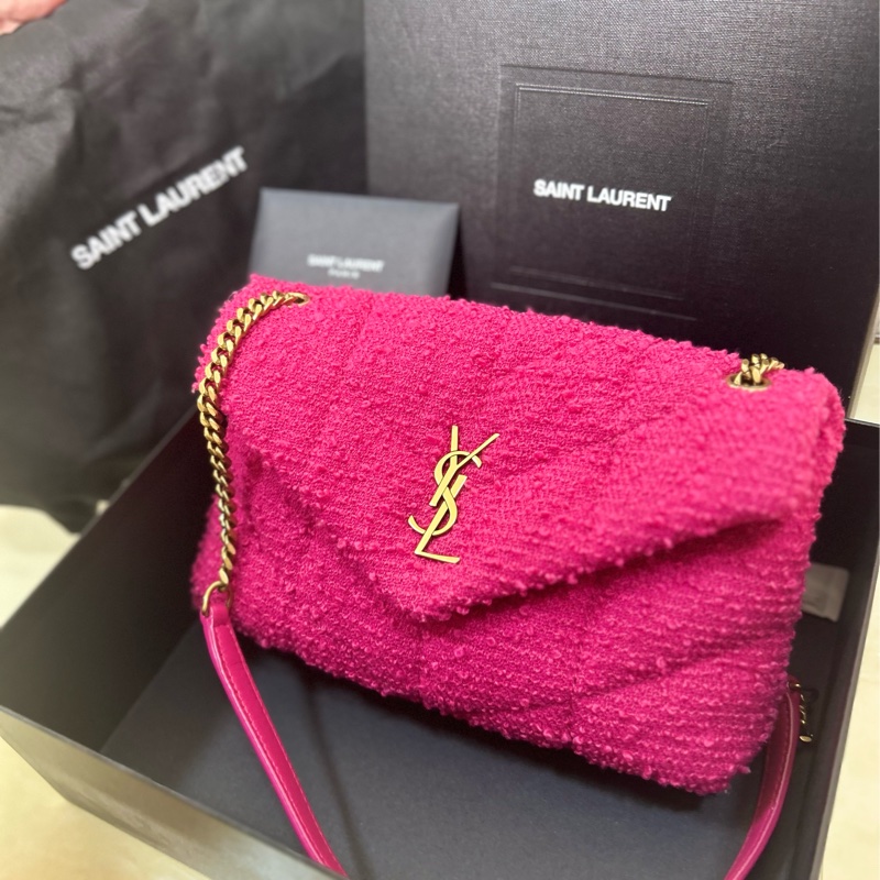 送禮首選🩷YSL LOULOU PUFFER 桃粉色毛呢雲朵包 狀態99新-0
