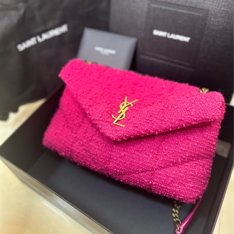 送禮首選🩷YSL LOULOU PUFFER 桃粉色毛呢雲朵包 狀態99新-8