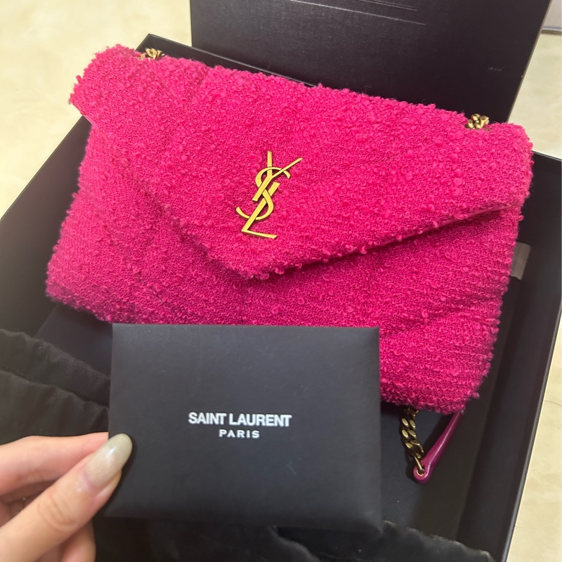 送禮首選🩷YSL LOULOU PUFFER 桃粉色毛呢雲朵包 狀態99新-25