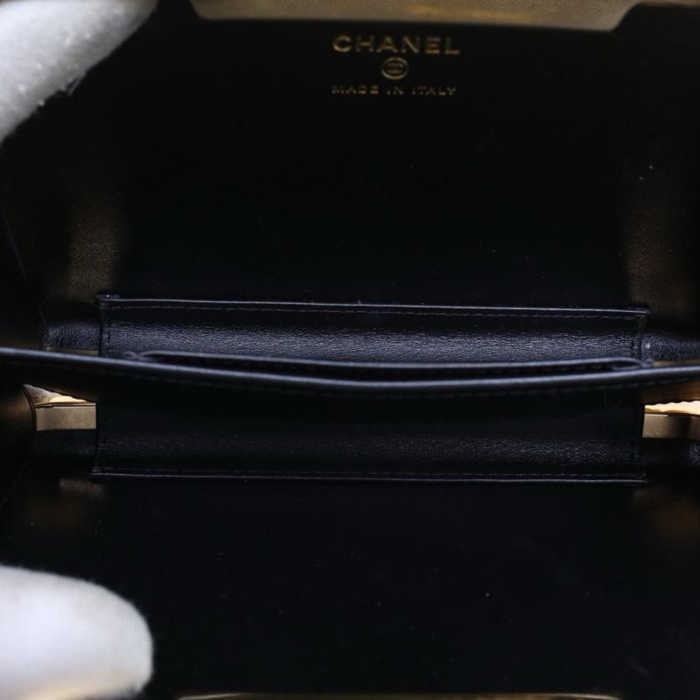 CHANEL(香奈兒) 21A 夾子包晚宴包 18cm 黑色 漆皮 31開 金扣-4